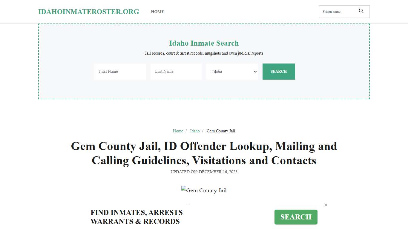 Gem County Jail, ID: Inmate Search Options, Visitations, Contacts